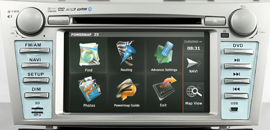 Toyota Camry DVD Player Head Unit with GPS PowerMap Main Menu
