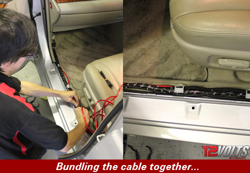 Camry Audio System Installation- Bundling the cable together.