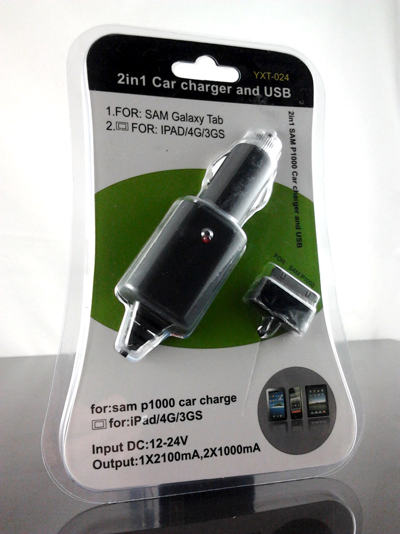 In-car USB Charger for Samsung Galaxy Tab, iPod, iPhone and iPad