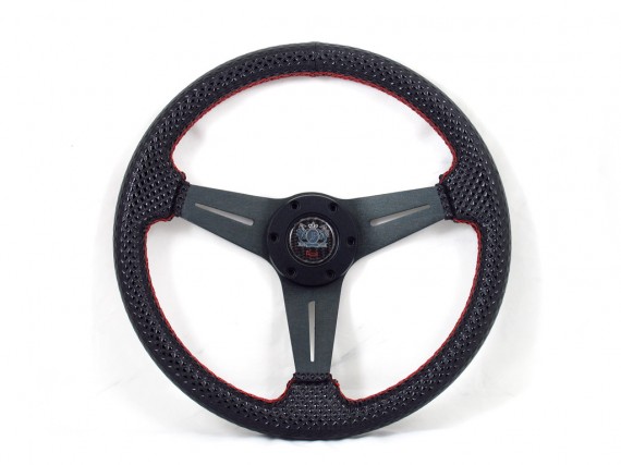 Junction Produce V.I.P. Style Black with Red stitching 14" Steering Wheel