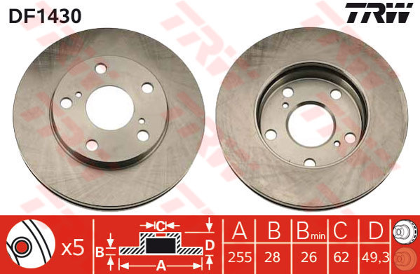 DF1430 - TRW Brake Disc Rotor for TOYOTA CAMRY SXV10R (F)