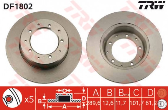 DF1802 - TRW Brake Disc Rotor for LANDROVER DEFENDER LD (R) 2.5, 3.5, 3.9
