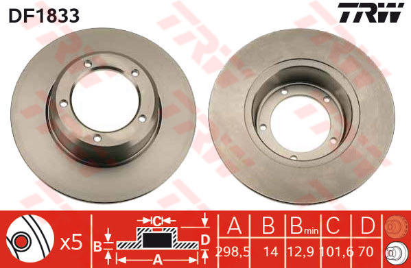 DF1833 - TRW Brake Disc Rotor for LANDROVER DEFENDER LD 4X4 (5 HOLE) (F)