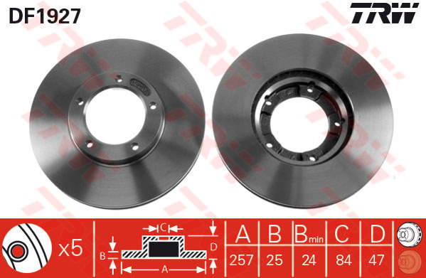 DF1927 - TRW Brake Disc Rotor for TOYOTA HILUX 2.8, LN106, HZJ75, LANDCRUISER (F)