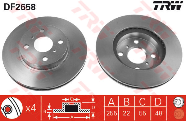 DF2658 - TRW Brake Disc Rotor for TOYOTA COROLLA AE92, ALTIS 1.6 (F)