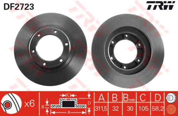 DF2723 - TRW Brake Disc Rotor for TOYOTA LANDCRUISER HZJ80, FZJ80 92-95 (F)