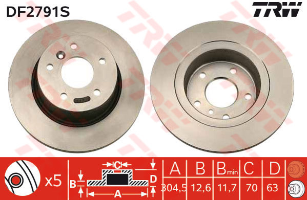 DF2791S - TRW Brake Disc Rotor for LANDROVER DISCOVERY II, RANGE ROVER
