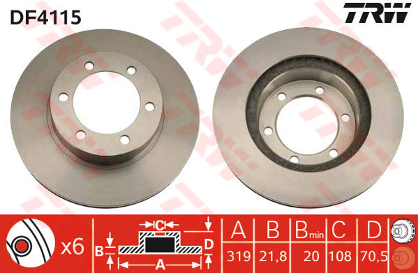 DF4115 - TRW Brake Disc Rotor for TOYOTA LANDCRUISER PRADO RZJ95, LJ95 (F)