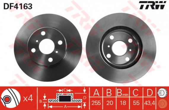DF4163 - TRW Brake Disc Rotor for TOYOTA VIOS 1.5 (F)