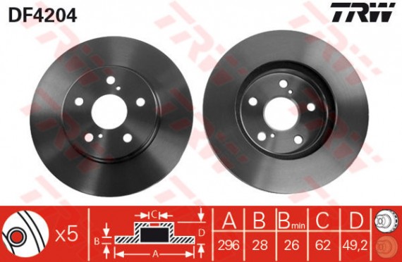 DF4204 - TRW Brake Disc Rotor for TOYOTA CAMRY ACV40, ALPHARD (F)