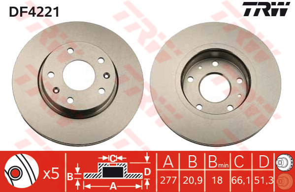 DF4221 - TRW Brake Disc Rotor for LANDROVER FREELANDER 1.8, 2.0, 2.5 (F)