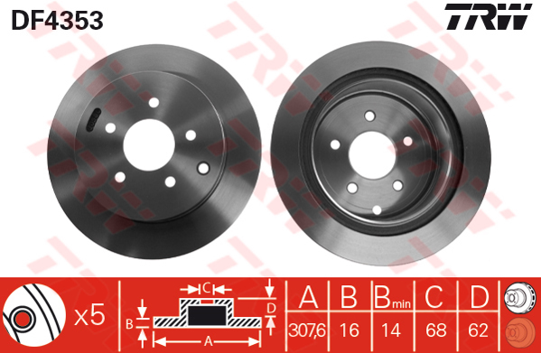 DF4353 - TRW Brake Disc Rotor for NISSAN MURANO Z50, Z51 (R)
