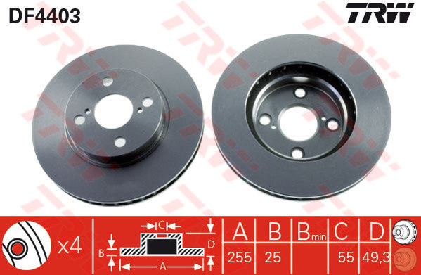 DF4403 - TRW Brake Disc Rotor for TOYOTA COROLLA ALTIS 1.8 (F)