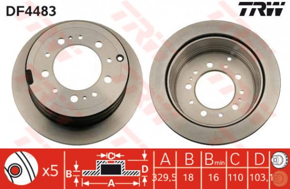 DF4483 - TRW Brake Disc Rotor for TOYOTA LANDCRUISER NINJA KING EK100 (R)
