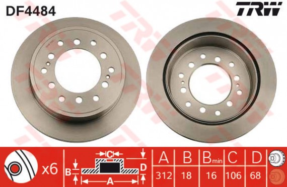 DF4484 - TRW Brake Disc Rotor for TOYOTA LANDCRUISER HZJ75, PRADO, RZJ95 (R)
