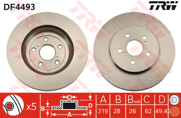 DF4493 - TRW Brake Disc Rotor for TOYOTA HARRIER 2.4 04-ON (F)