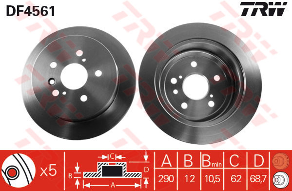 DF4561 - TRW Brake Disc Rotor for TOYOTA ALPHARD 2.4, 3.0 03-ON (R)