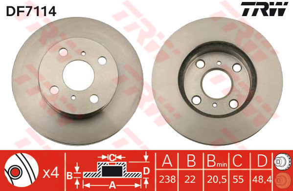 DF7114 - TRW Brake Disc Rotor for TOYOTA COROLLA AE101, EE100, AE111 1.6 (F)
