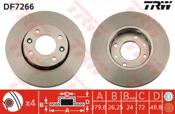 DF7266 - TRW Brake Disc Rotor for KIA CARENS EX 1.8 (03-ON) (F)