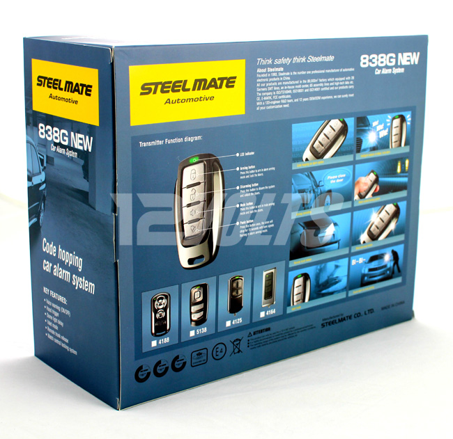 STEEL MATE 838G Car Alarm System with Code Hopping and Metallic Water Resistant Transmitters