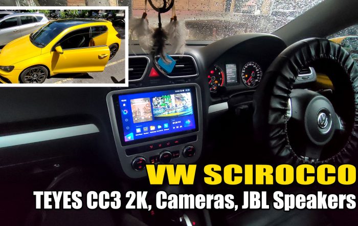 Yeloow VW Scirocco picture-in-picture, Dashboard shot with Teyes CC3 2K installed